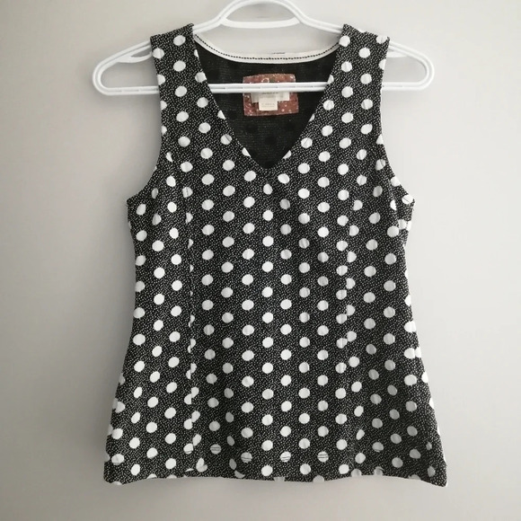 Anthropologie Maeve Polka Dot Jacquard V-Neck Tank Blouse in Black White XS - Picture 3 of 16